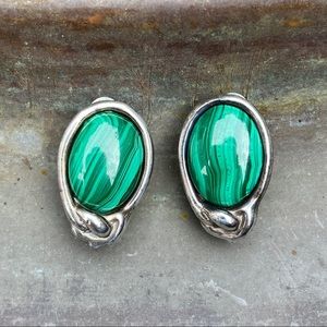 Vintage Sterling Silver Malachite Earrings